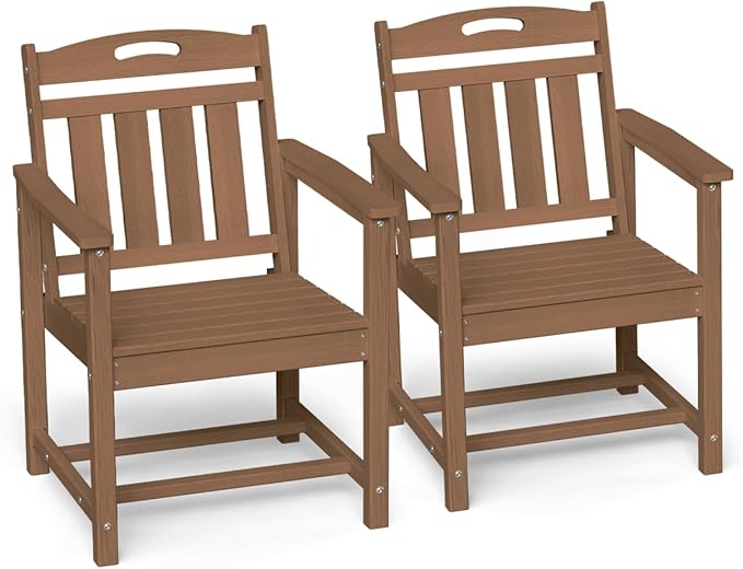 Ciokea Outdoor Patio Dining Chair Set of 2, HDPE Porch Chairs for Dining Table, All-Weather Durable Outdoor Furniture for Backyard, Poolside, Lawn & Garden, Teak