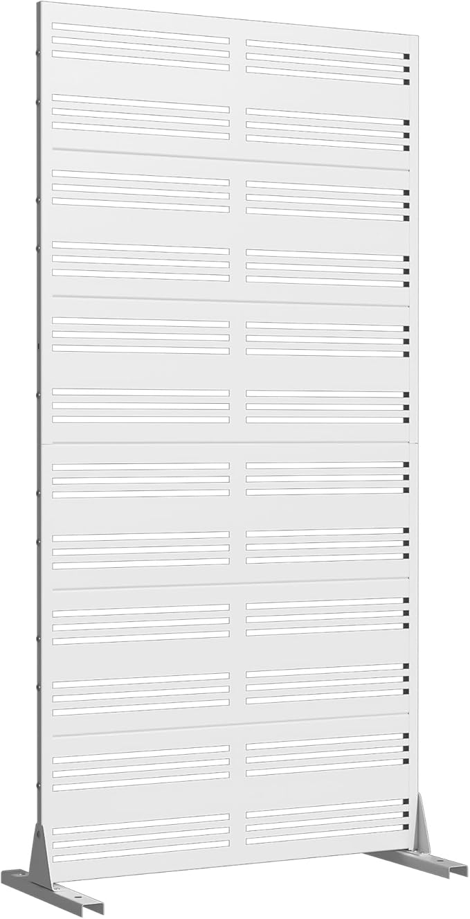 Casaphoria 72" H x 35" W Metal Privacy Screen, Outdoor Freestanding Decorative Divider for Patio, Deck, Balcony, and Garden with Stable Base, White-Harold