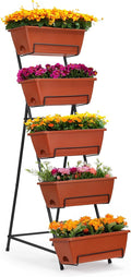 YBING Vertical Garden Bed 5 Tier Vertical Raised Garden Planter Standing Herb Garden Planter Tiered Flower Planter Boxes for Outdoor Plants Brick-Red