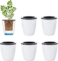 6 Pcs 3.5“ Self Watering Planter White Flower Pot, Flowers Plants, Small Mini Planter Pot, for All Plants, Herbs, African Violets, Succulents