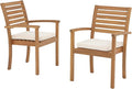 OC Orange-Casual Stackable Patio Dining Chairs Set of 2, Outdoor Acacia Wooden Chairs w/Armrest & Removeable Fabric Cushion, for Porch, Backyard, Garden, Indoor, Beige