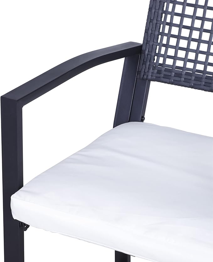Outsunny 3pcs Patio Bar Set with Soft Cushion, Rattan Wicker Outdoor Furniture Set for Backyards, Lawn, Deck, Poolside