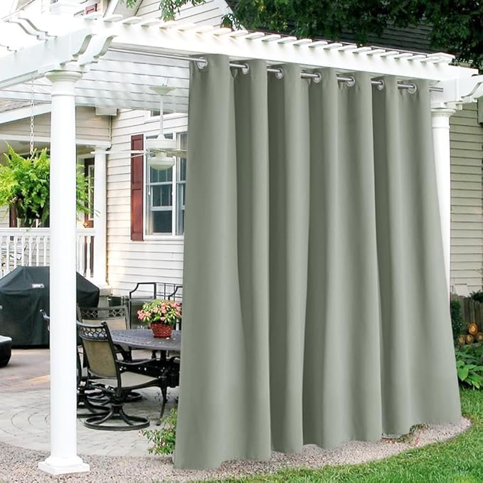 RYB HOME Extra Wide Outdoor Curtains for Patio Waterproof Heavy Duty Thermal Insulated in Summer Full Coverage Privacy for Porch, Gazebo & Pergola, W100 x L84, Sea Green, 1 Panel