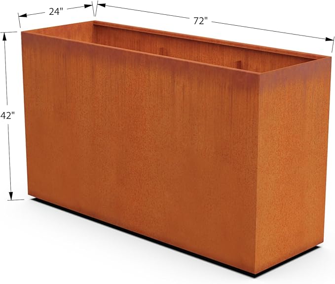 Plantercraft Large Rectangular Planters for Outdoor Plants | 72x24x42 Inch Corten Steel Planter | Extra Large Outdoor Planter Box for Patio Privacy Screen & Commercial Landscaping | Made in USA