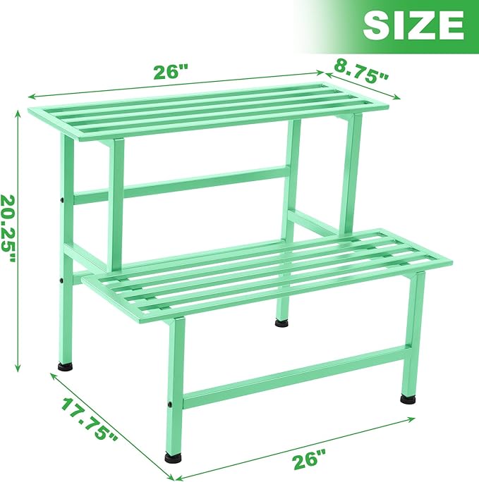 Metal Plant Stand Outdoor Plant Shelf Indoor,2 Tier Heavy Duty Ladder Plant Stands for Multiple Plants,26" L x 20.25" H x 17.75" W,Mint Green