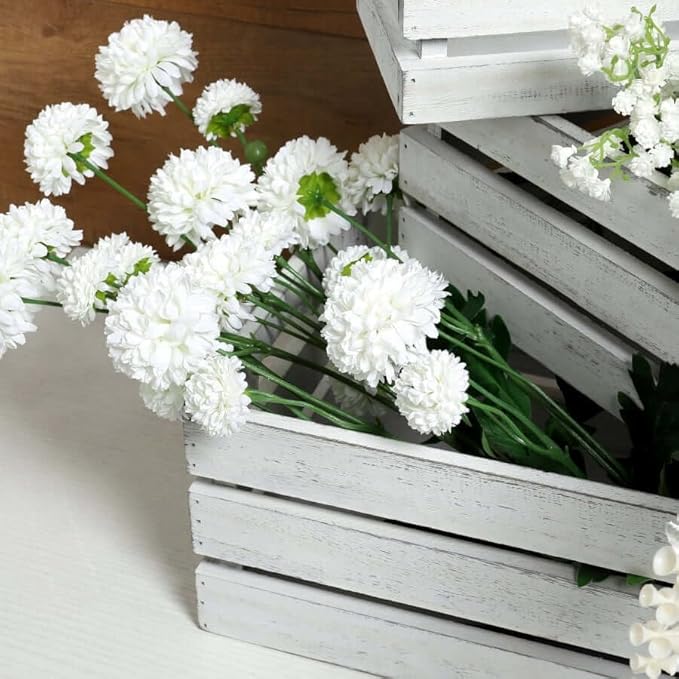 Efavormart Set of 3 Whitewash Wood Planter Crate Boxes with Plastic Liners, DIY Rustic Square Wooden Nesting Boxes for Farmhouse Table Centerpieces and Wedding Decor
