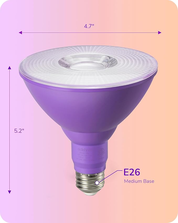 EDISHINE PAR38 Purple & Orange LED Flood Light Bulbs Outdoor, Dimmable LED Light Bulb, 18W(120W Equivalent), Outdoor Weatherproof Light Bulb for Party, E26 Base, 2 Pack