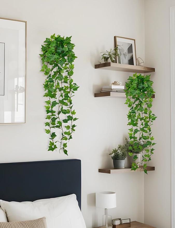 Hollyone 2pcs Artificial Hanging Plants 31" Fake Ivy Vine Faux Ivy Leaves Hanging Plant Greenery for Wall House Room Patio Indoor Outdoor Home Shelf Office Wedding Decor