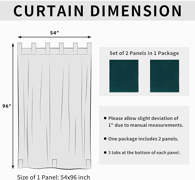 Easy-Going Outdoor Patio Curtains Detachable Tab Top Windproof Weatherproof Curtain for Cabana, Porch, Pergola and Gazebo, Tab Bottom Drape, 2 Panels, 54W x 96L inch, Teal