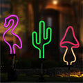 Flamingo Cactus and Mushroom Solar Garden Stake Lights Outdoor Waterproof Neon Lights Decoration,Outdoor Solar Pink Flamingos Lights for Outside,Yard,Pathways,Patio, Lawn or Landscaping Decor(3pcs)