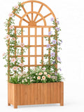 Giantex Wooden Raised Garden Bed with Arched Trellis Set 2, 71” Fir Wood Outdoor Elevated Planter Box Privacy Screen w/Drainage Holes, Vertical Garden Bed for Climbing Plants, Patio Balcony Backyard