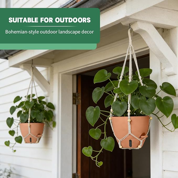 Self-Watering Hanging Planters for Indoor Plants Set 2-Piece Includes Plant Hanging Pot, Drainage-Hole Hanging Pot, and Hanging Basket Rack (Terracotta,10 Inches)