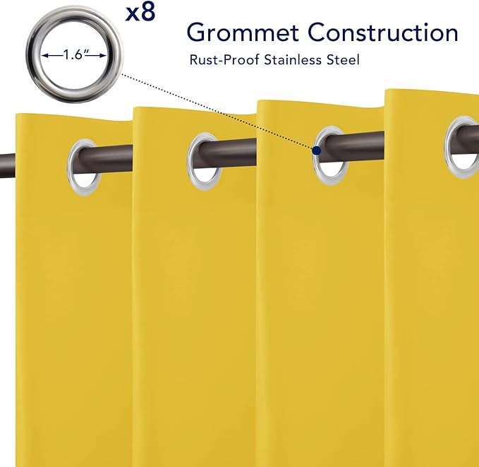 PureFit Outdoor Curtains for Patio Waterproof Weatherproof, UV Resistant Outside Curtains for Gazebo, Front Porch, Pergola, Sun Blocking Privacy Curtain, 52W x 108L inch, 1 Panel, Yellow