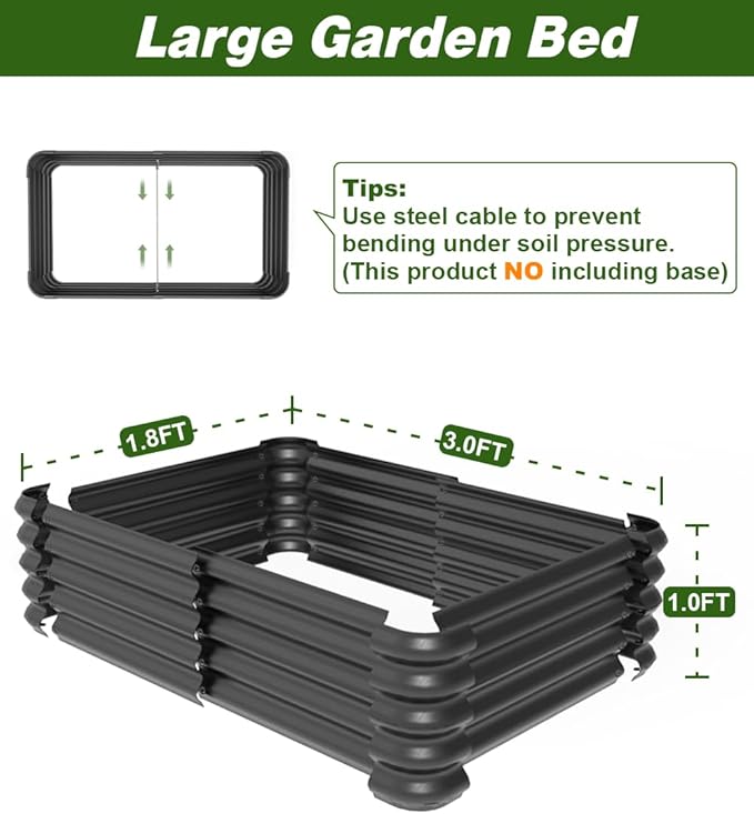 3.0x1.8x1.0ft Raised Garden Bed Kit for Outdoor, PP Material Planter Boxes, Large Garden Box Flower Bed with Easy Assembly, Gardening Containers for Vegetables, Flowers, Herbs, Black