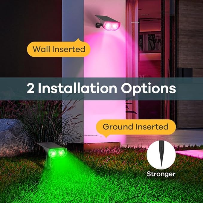 Linkind Solar Lights Outdoor Waterproof IP65, StarRay RGB Solar Spot Lights Outdoor, Color Changing Outdoor Solar Lights for Yard, Garden, Pathway, St. Patrick's Day (Multicolor, 2 Pack)