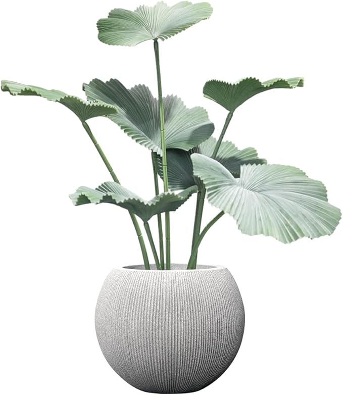 11.8" H X 14.5" D Round Plastic Planter with Drainage Hole & Plug, Large Lightweight Plant Pot, Stone Looking,Recyclable,Durable, Weather/UV Resistant for Indoor Outdoor, (8.9" Opening), Gray
