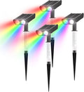 Color Changing Solar Spot Lights Outdoor with PC Light Guide Column, 8 Lighting Modes Christmas Outdoor Spotlight, IP65 Waterproof RGB Solar Spotlight for Garden Yard Tree Pathway, 4Pack