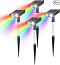 RGB Solar Spot Lights : 2 IN 1 Solar Lights Outdoor with 8 Lighting Modes & PC Light Guide Column for Tree Garden Yard Pathway | RGB Color Changing Landscape Lights | IP65 Waterproof | 4 Pack