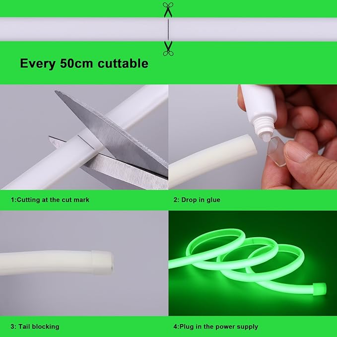 AC 110V COB LED Strip Lights Outdoor Waterproof 65.6ft, Green Super Bright 200W LED Rope Light, IP65 Flexible Cuttable, for Bedroom Garden Commercial House Gaming Room Decor