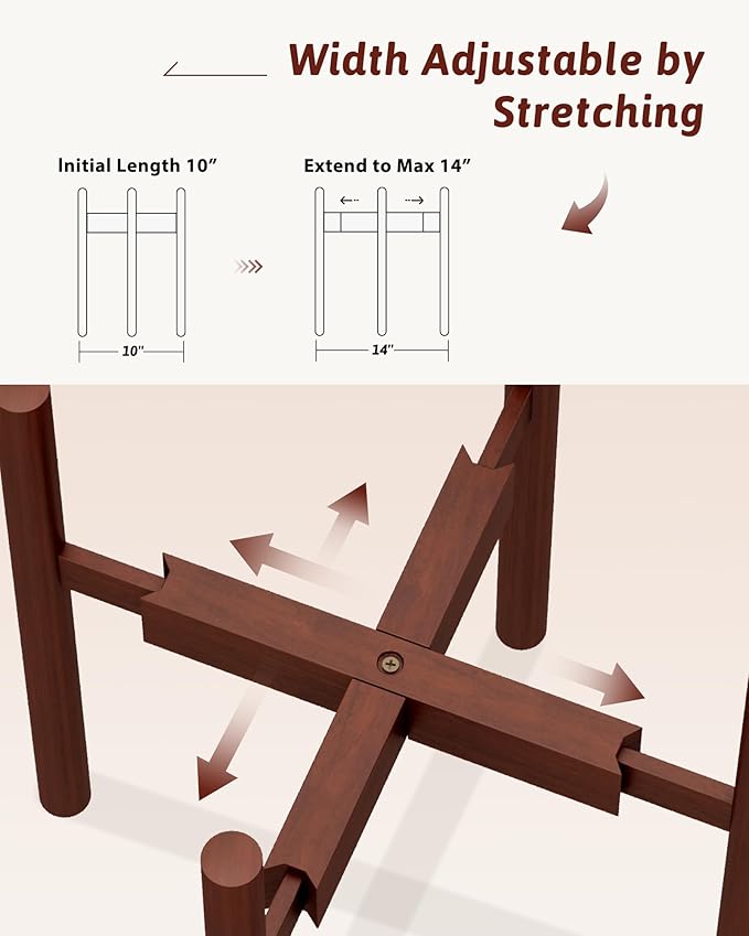 Adjustable Plant Stand Indoor, Bamboo Plant Stand Fits 8 9 10 11 12 Inches, Small Corner Planter Holder for Indoor Plants, Single Floor Plant Stands for Living Room Balcony, Reddish Brown Tall