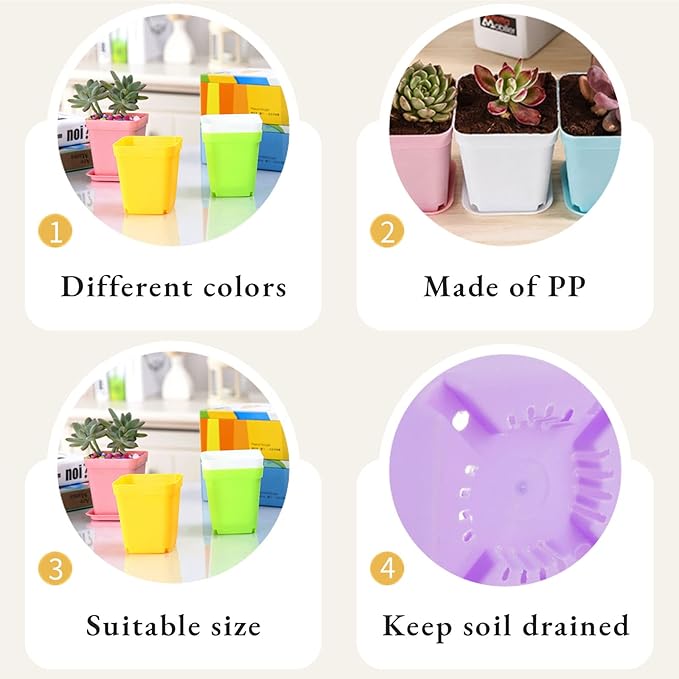 Anyumocz 42 PCS Plastic Square Plant Pots,Multi Color Nursery Pots,Small Flower Pots for Indoor Outdoor Plants,Garden,Home Balcony Decorations