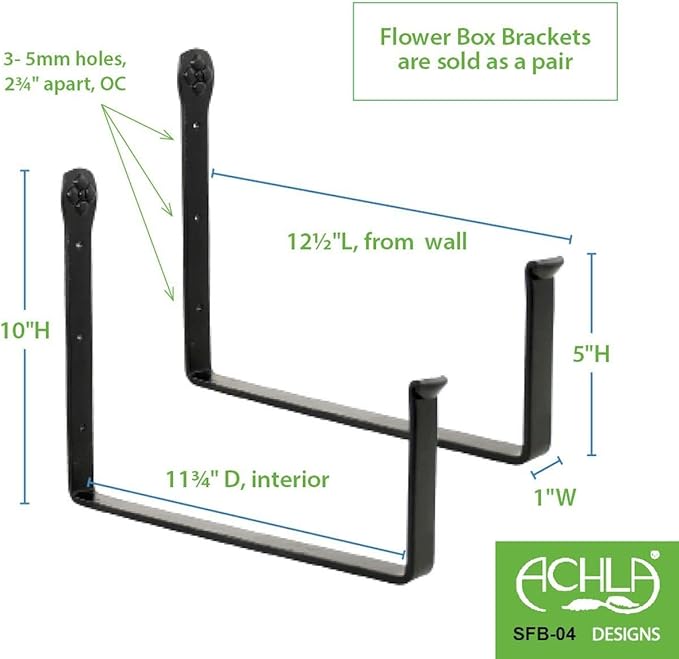 Achla Designs Window Flower Box Wall Brackets, 12 inch, SFB-04