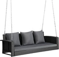 Outvita Porch Swing, 5FT Hanging Outdoor Porch Swings for Adults, Wicker 3 Person Patio Swing, with Cushion, Pillow and Chain for Garden, Backyard, Weight Capacity - 1000lbs