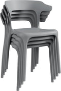VECELO 4 Pack Plastic Stacking Chairs, Stackable Dining Chairs for Kitchen Restaurant Patio, Portable Indoor Outdoor Use, No Assembly Required, Gray