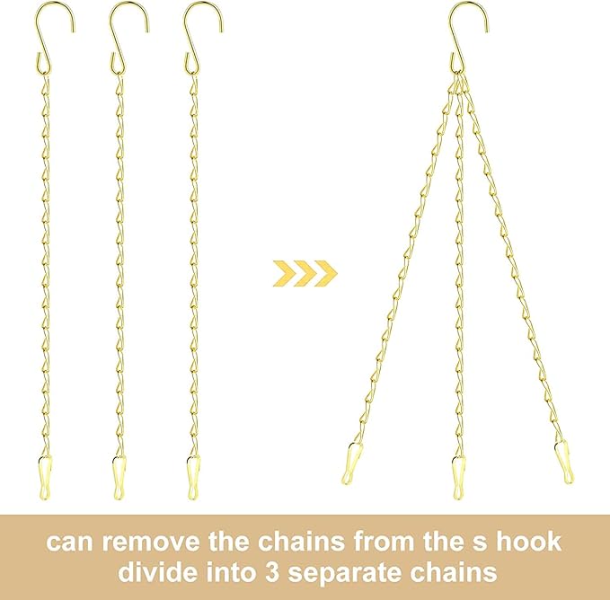 RIFNY Gold Chain for Hanging Plants, 20 Inch Small Plant Chains for Hanging Baskets Kits with Hooks for Bird Feeders Planters Billboards Lanterns Wind Chimes Ornaments Outdoor Indoor Use (10 PCS)
