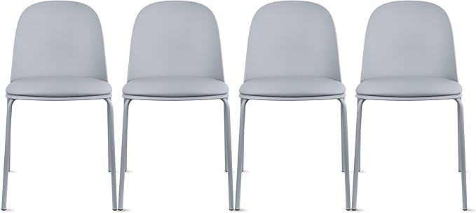 2xhome Modern Stackable Armless Dining Chair | Plastic Shell Seat with Metal Legs | Indoor or Outdoor Use | Home Kitchen Patio (4, Grey, Padded Seat)