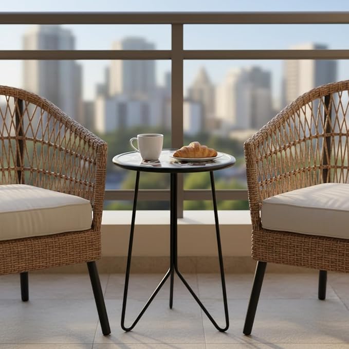 LIFFY Outdoor Side Table, 12" Small Patio Side Table for Outside, Indoor Round Home Decor End Table & Accent Table with Glass Top, Decorative Plant Table Stands for Garden Yard Porch Balcony