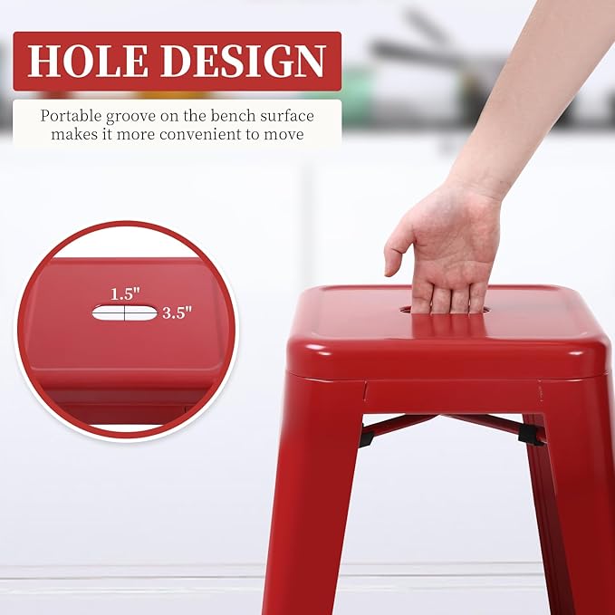 FDW Metal Bar Stools Set of 4 Counter Height Bar Stools 24 Inches Industrial Bar Chairs Patio Stool Stackable Backless Stool Indoor Outdoor Metal Kitchen Stools Bar Chairs (Red, 24")