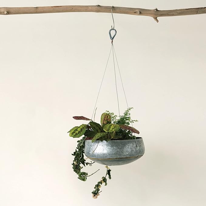 Creative Co-Op Grey & Gold Hanging Iron Planter