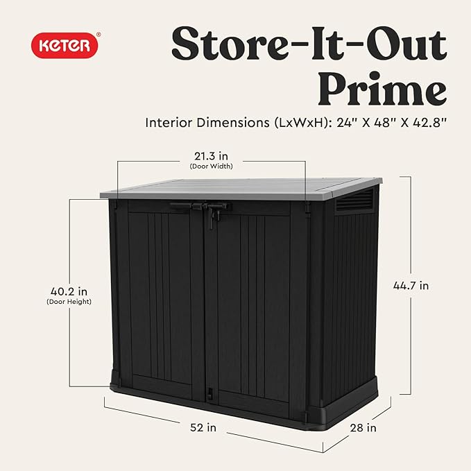 Keter Store-It-Out Prime 4.3 x 3.7 ft. Outdoor Resin Storage Shed with Easy Lift Hinges, Perfect for Yard Tools, Pool Floats and Garden Accessories, Black