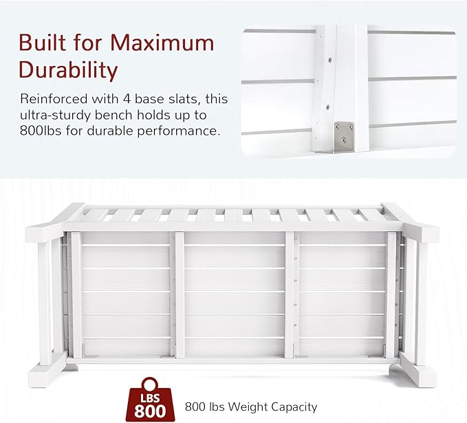 Stoog Outdoor Benches Set of 2, All-Weather HIPS Plastic Garden Bench with 800lb Capacity, Never Fade or Rot, Used for Patio, Porch, Backyard and Park, White