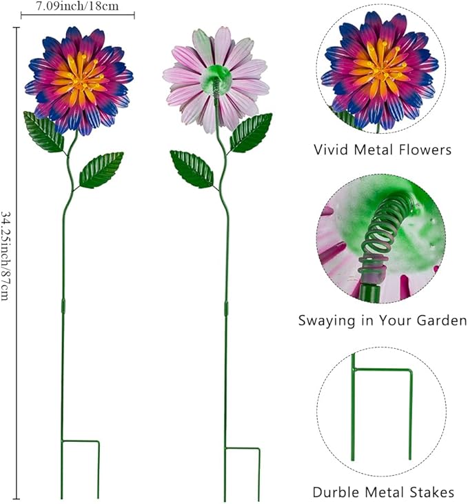 Metal Flowers for Outside,3 Pack Flowers Decorative Garden Stakes Spring Decor,Waterproof Metal Yard Art for Outside,Lawn,Patio,Yard