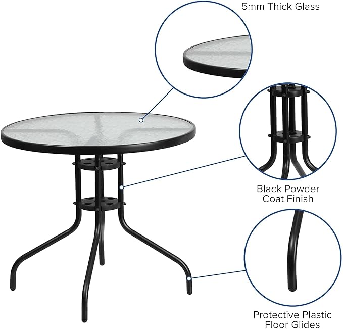 Flash Furniture Bellamy 31.5" Round Indoor/Outdoor Tempered Glass Metal Frame Side Table