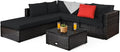 Tangkula 6 Piece Patio Furniture Set, Outdoor Deck Lawn Backyard Durable Steel Frame PE Rattan Wicker Sectional Sofa Set, Conversation Set with Coffee Table (Black)