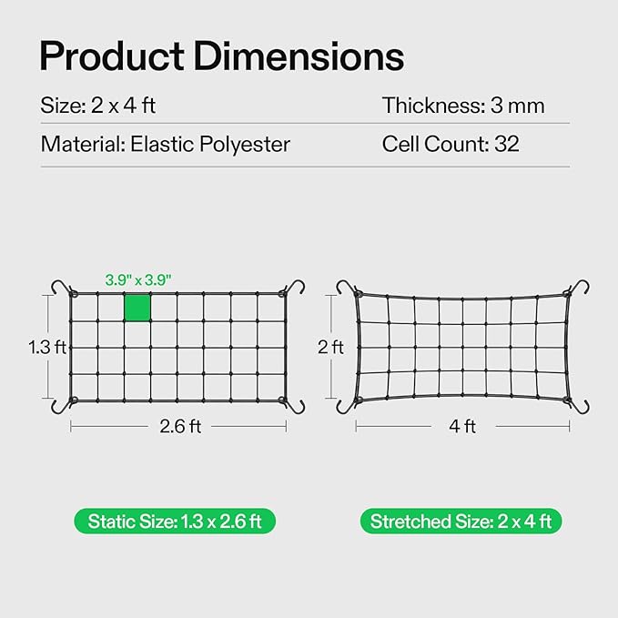 VIVOSUN 2 x 4Ft. Elastic Trellis Netting with 4 Hooks for Climbing Plants, Vegetables, Fruits, and Flowers, 2-Pack