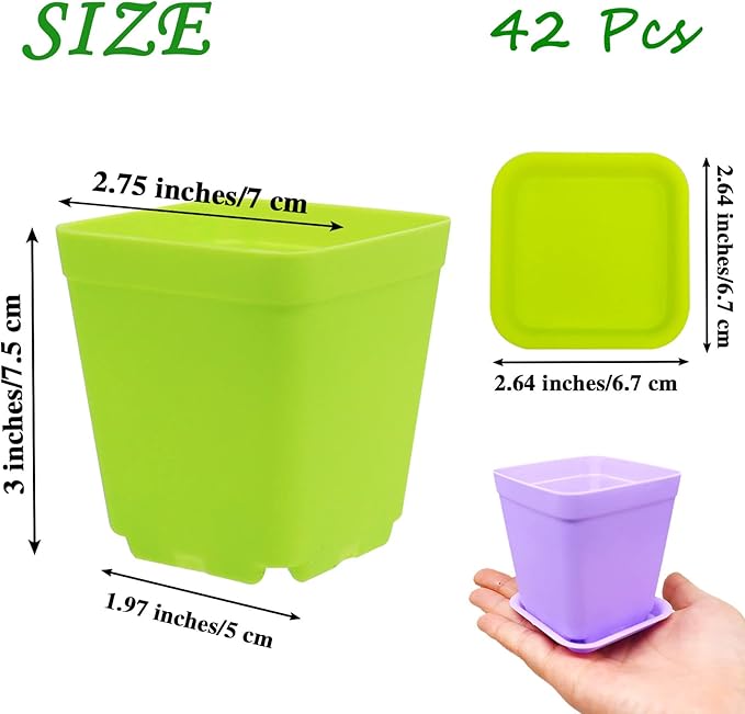 Anyumocz 42 PCS Plastic Square Plant Pots,Multi Color Nursery Pots,Small Flower Pots for Indoor Outdoor Plants,Garden,Home Balcony Decorations