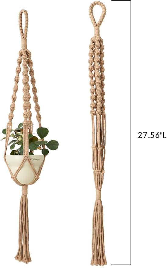 2Pcs Macrame Plant Hangers (27.56”) Indoor & Outdoor, Boho Hanging Planters for Indoor & Outdoor Plants, Macrame Wall Hanging Decor for Flower Pots & Baskets (Pots Not Included)
