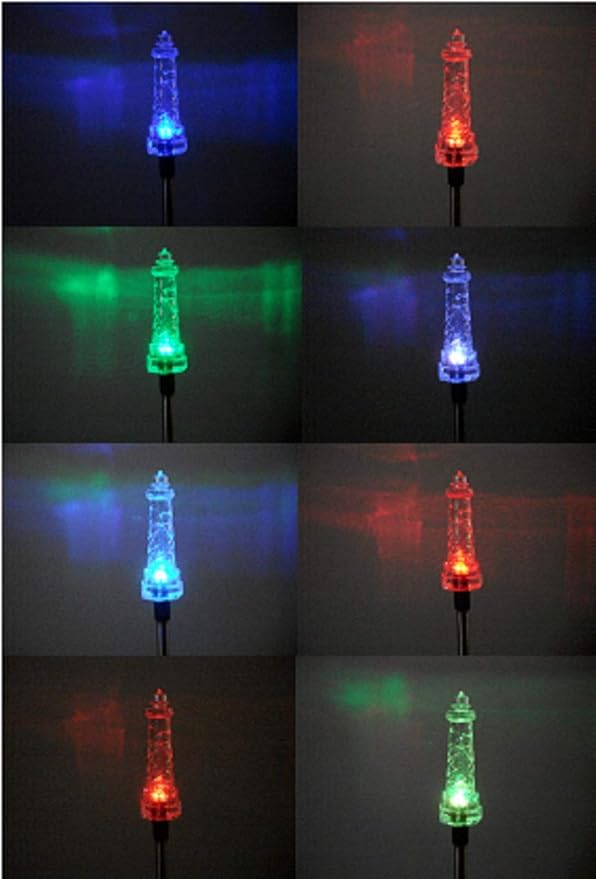 Solar Garden Stake Lights with Color Changing LED or Regular White LED Landscape Path Lights (Set of 2) (Lighthouse)