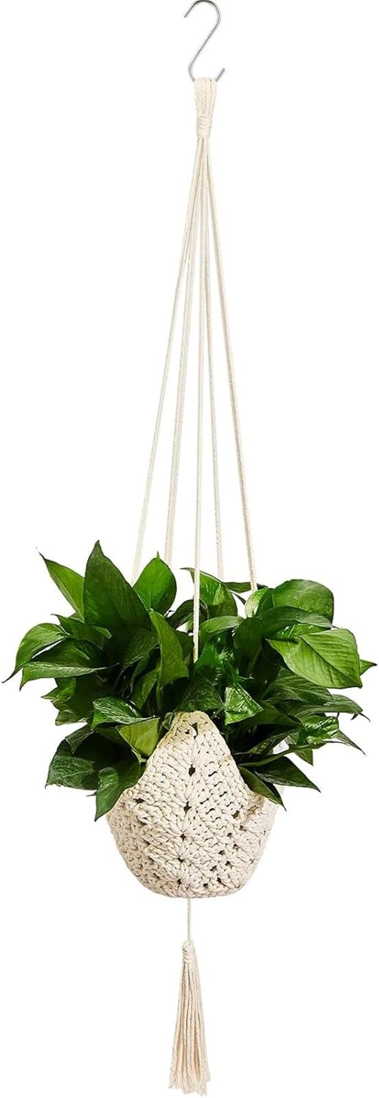 Shappy 1 Pack Jute Crochet Long Plant Hanger for 3 Inch to 12 Inch Pots, Macrame Plant Holder Rope with S Shaped Hooks for Halloween Home Decor (White)