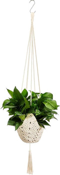 Shappy 1 Pack Jute Crochet Long Plant Hanger for 3 Inch to 12 Inch Pots, Macrame Plant Holder Rope with S Shaped Hooks for Halloween Home Decor (White)