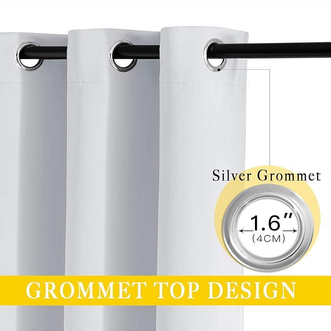 NICETOWN Patio Door Curtain Room Darkening Drapes, Grommet Light & Heat Blocking Room Divider Curtain Panel Window Drape for Bedroom/Living Room (Greyish White, W80 x L90, 1 Panel)