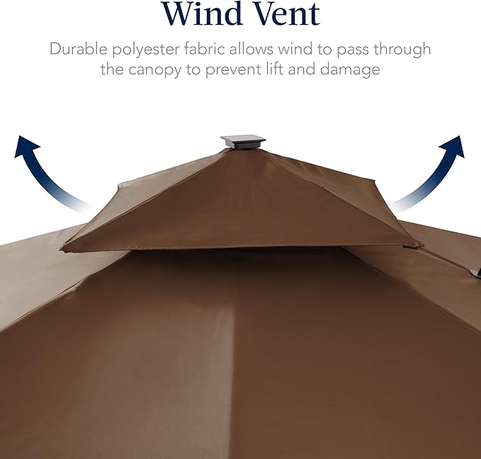 Best Choice Products 12x12ft LED Cantilever Patio Umbrella w/Base Included & 360° Rotation, Large Solar Offset Hanging Outdoor Sun Shade for Deck, Backyard Table w/Stand & Lights – Brown