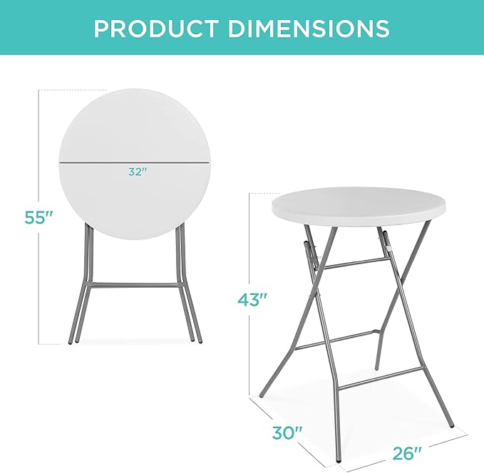 Best Choice Products 32in Bar Height Folding Table, Round Indoor Outdoor Accessory for Patio, Backyard, Dining Room, Events w/Thick Table Top, Metal Frame, Locking Legs, 330lb Weight Capacity - White | Bar Height, Indoor Outdoor, Patio, Backyard, Dinin...