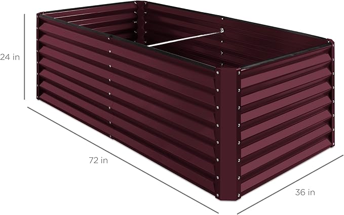 Best Choice Products 6x3x2ft Outdoor Metal Raised Garden Bed, Deep Root Box Planter for Vegetables, Flowers, Herbs, 269 Gallon Capacity, 100% Non Toxic Materials - Burgundy