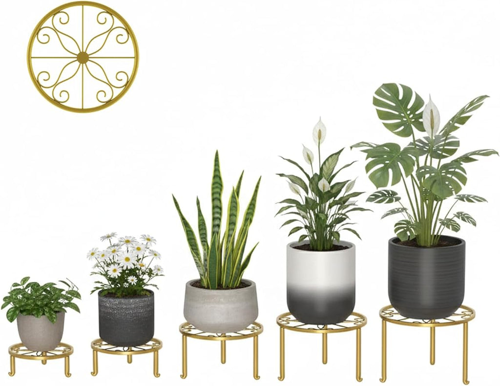 5 Pack Metal Plant Stand Home Flower Stand Shelf for Multiple Display Pot Holder Rack for Indoor Outdoor Round Short Plant Stand
