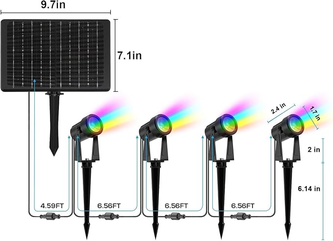 Zyan Solar Color Changing RGB Spotlights with Remote, Separate Monocrystalline Panels & USB-C Powered 18000mAh Auto On Off, Outdoor IP65 Waterproof, for Patio Yard Garden Pathway (12 Pack)